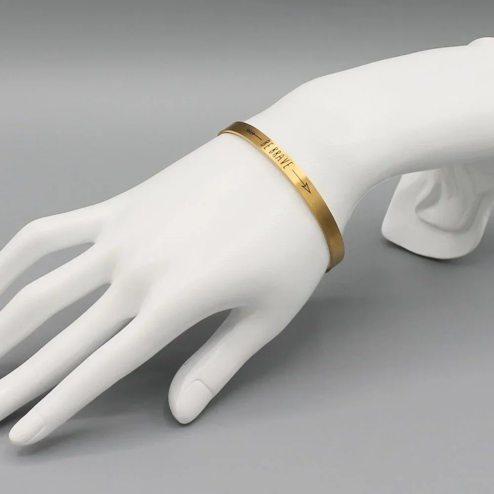 Jewelry bracelet bangle cuff Be Brave thin yellow gold tone minimalist new